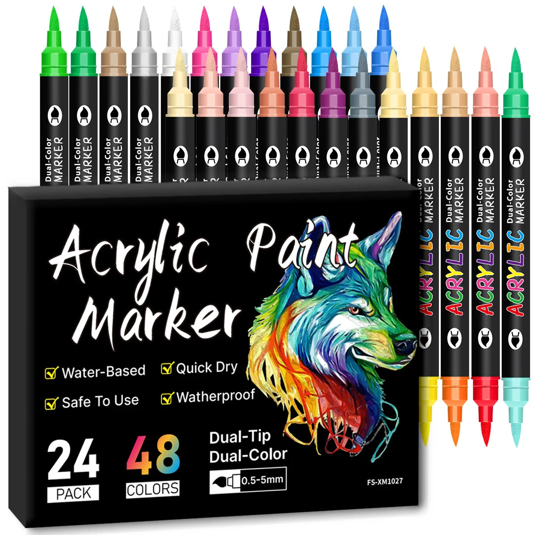 Dual Tip Acrylic Paint Markers Dual Tip 24 pieces 48 Colours