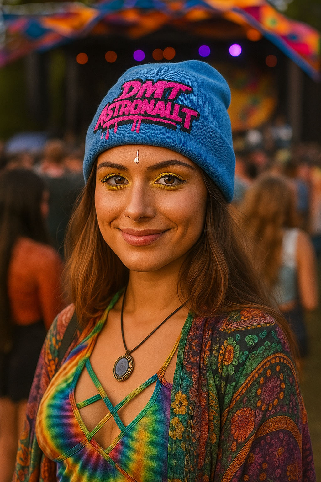 DMT Astronaut Drip Beanie Blue Fluro Pink