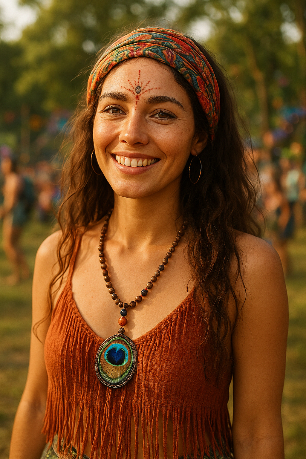 Wood Beaded Necklace Bohemian Feather Peacock Pendant